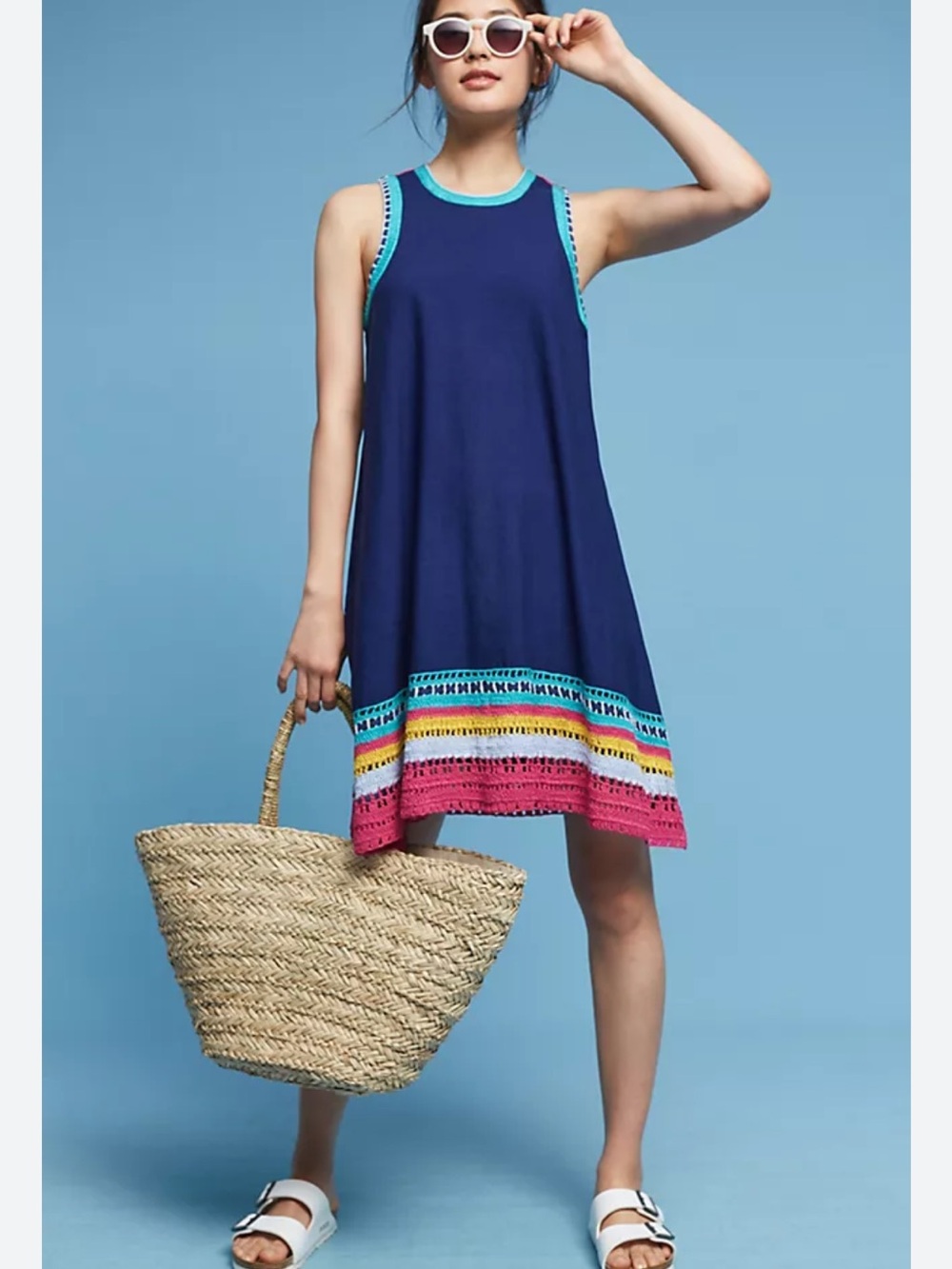 Akemi & Kim Anthropologie Crochet Trim Swing Dress Petite Medium
